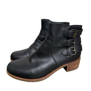 UGG Women's Size 9 Volta Black Leather Ankle Boots w/ Buckles Zipper SEE PICS